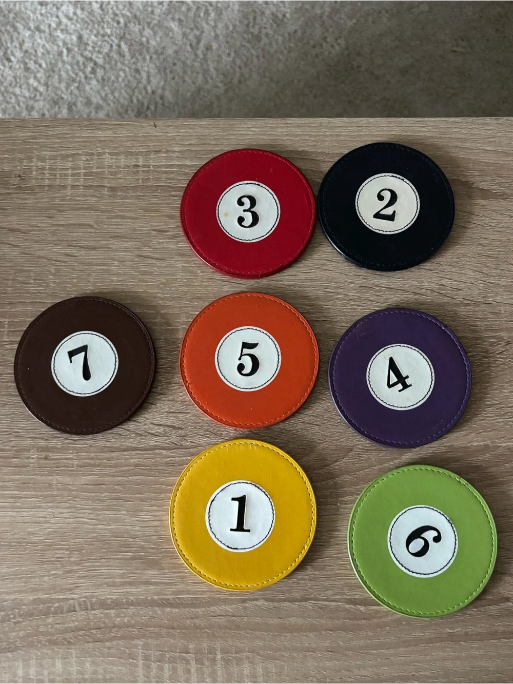 Vintage Leather Pool Ball Coaster Set - Set of 7 Coasters